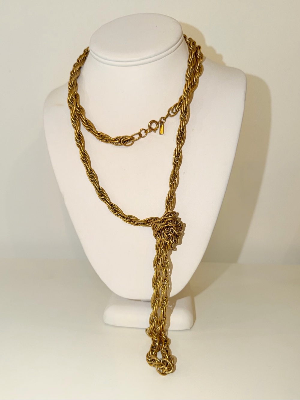 Vintage Signed Monet Gold-Tone XLong Rope Chain Knotted Necklace
